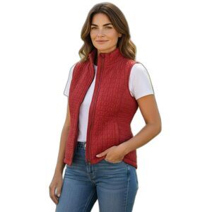 Kiko  Vest Women’s Size M Red100% Silk full zipper with pockets  New Y2K #222